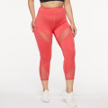 Em estoque Capri Yoga Women Mesh Mesh 4 Way Stretch Yoga Leggings Alta cintura rosa Capri Capri